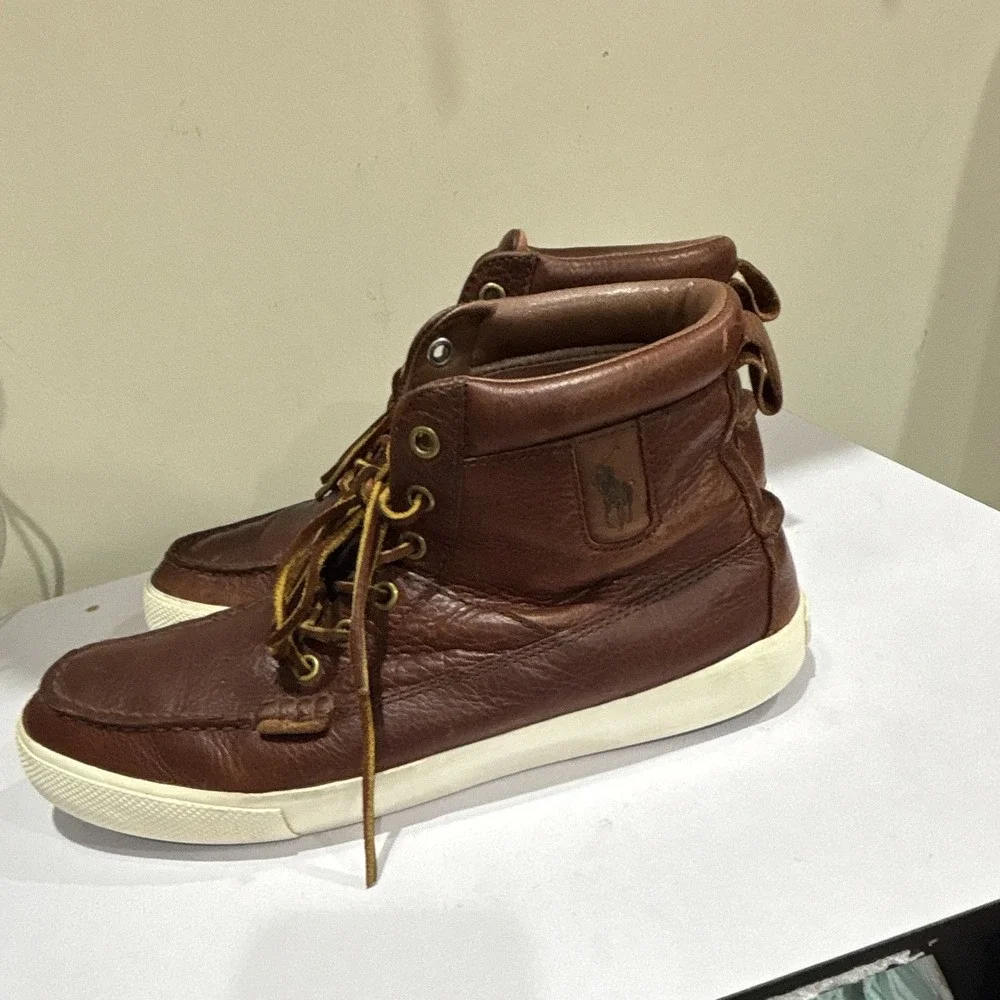 Polo Ralph Lauren Tavis Men's Brown Leather High-Top Lace-Up Padded Sneaker 9